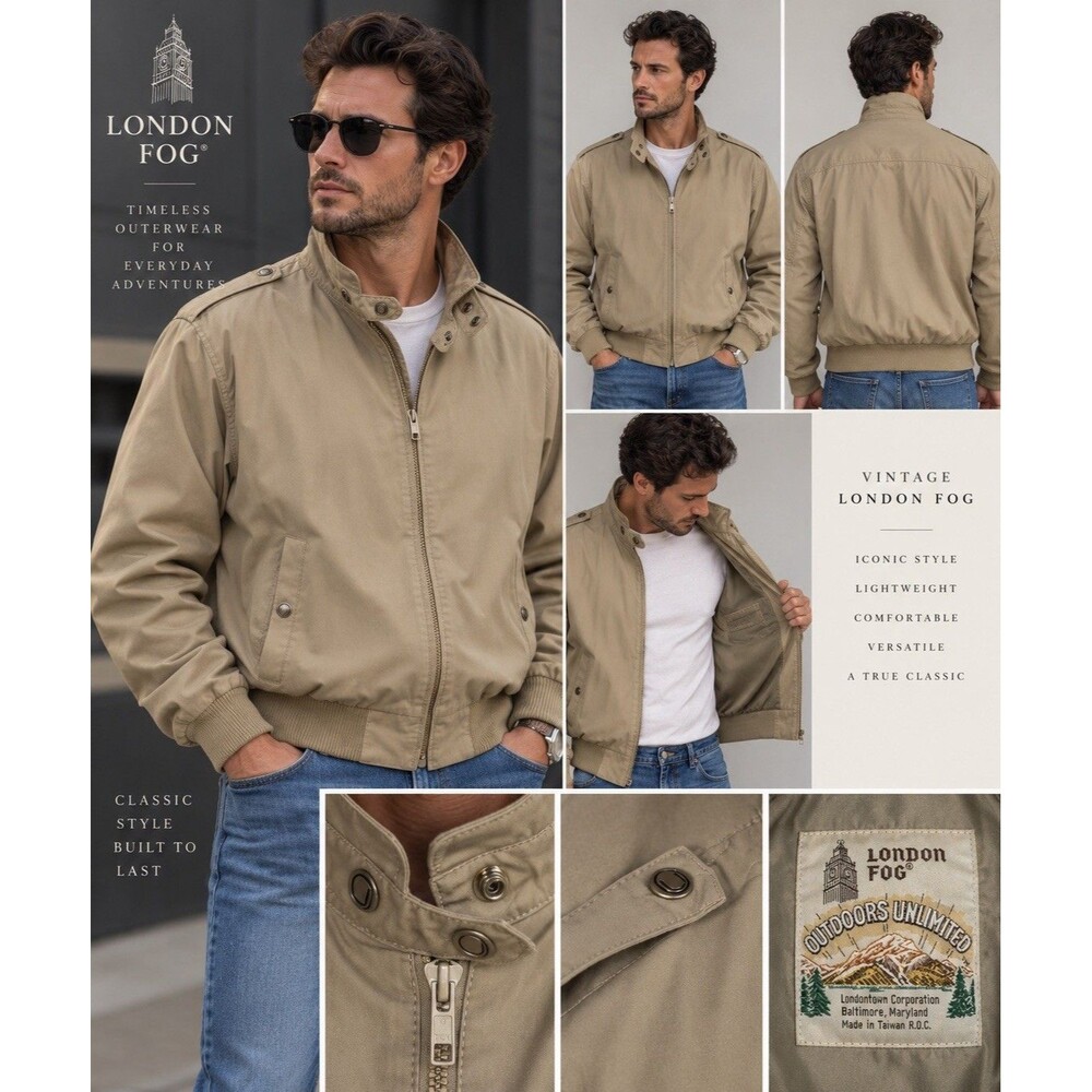 Vintage London Fog Tan Bomber Jacket Men’s XL Made in Taiwan